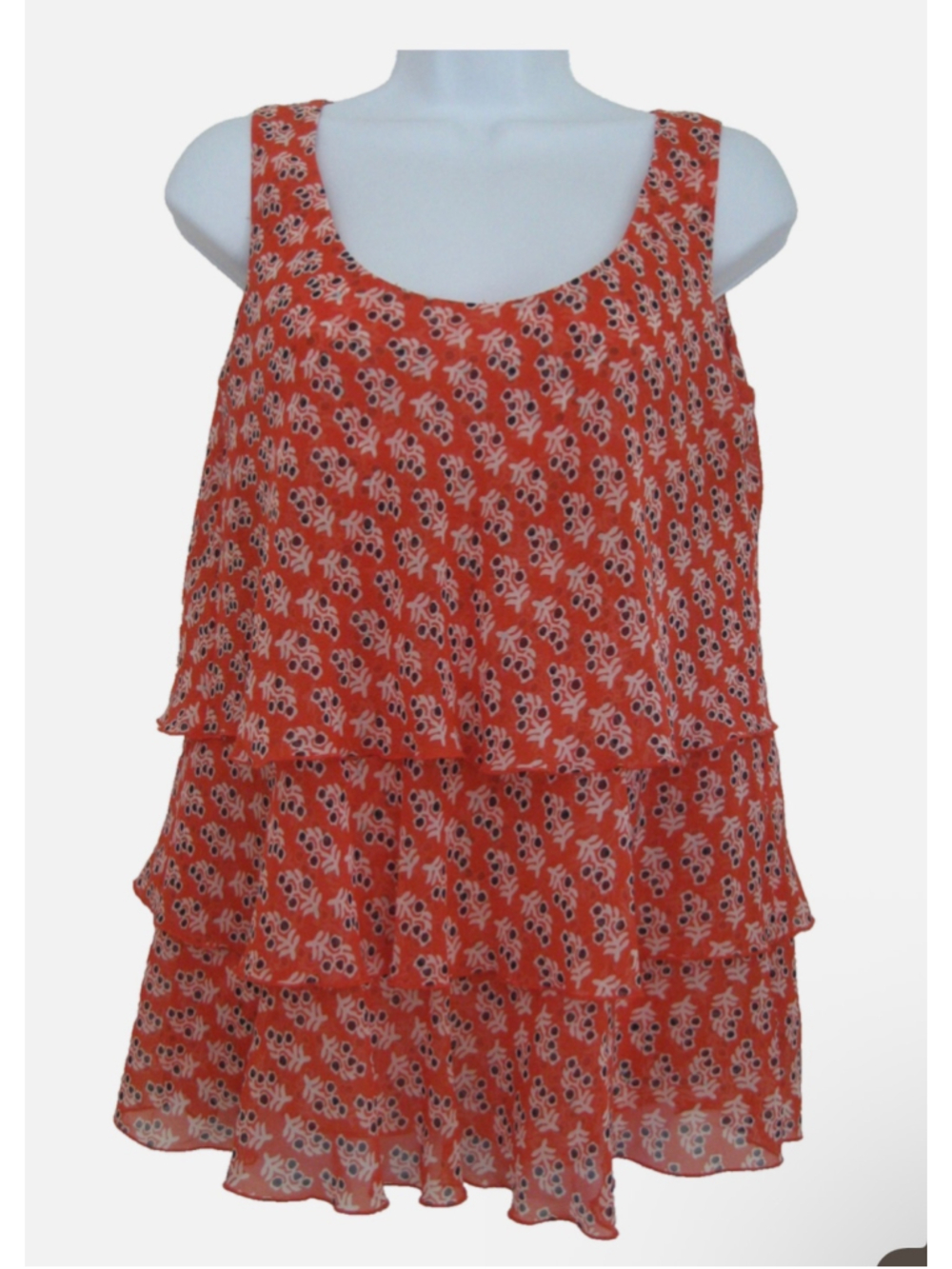 Women's Tory Burch Sleeveless Tiered Blouse, Size 2, Orange and Black